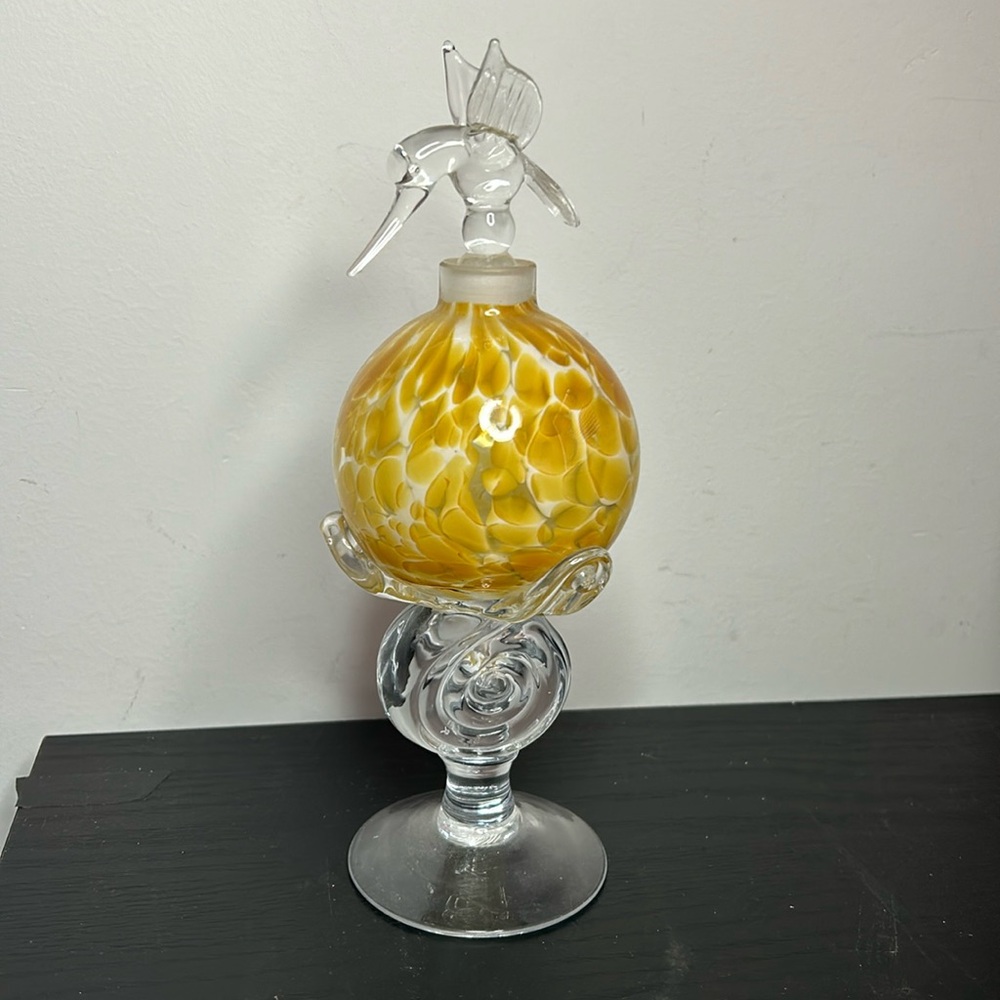 Vintage Glass Hummingbird Perfume Bottle with Stopper